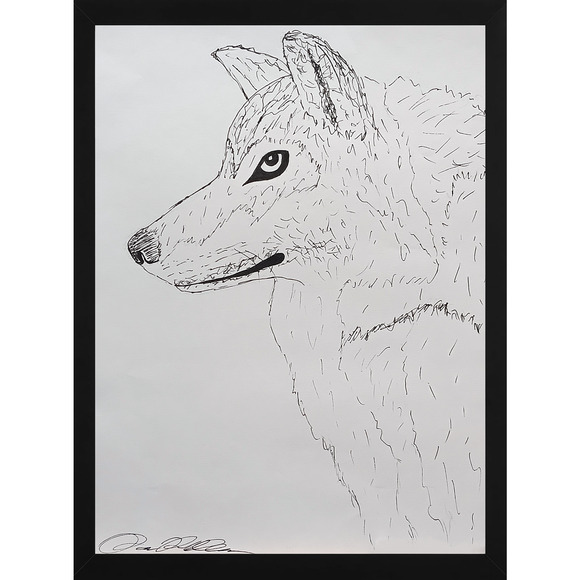 Wolf Ink Drawing on Paper Minimalist Art Hand-Drawn Black & White Wildlife OOAK - Picture 1 of 2